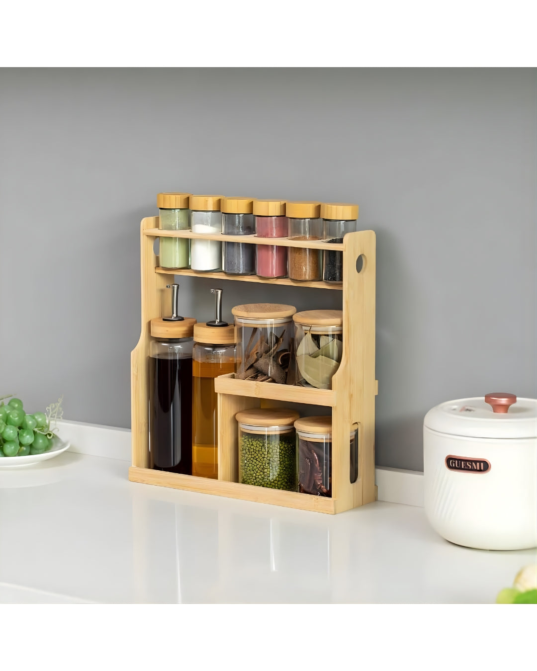 12-Piece Bamboo Spice & Oil Set - Premium Glass Kitchen Organizer