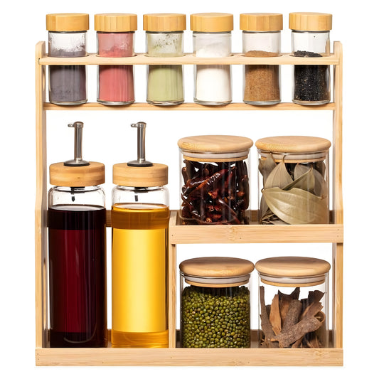 12-Piece Bamboo Spice & Oil Set - Premium Glass Kitchen Organizer