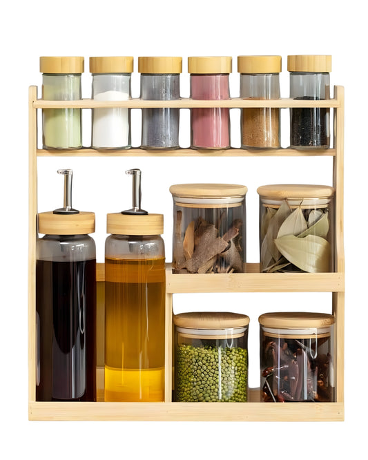 12-Piece Bamboo Spice & Oil Set - Premium Glass Kitchen Organizer