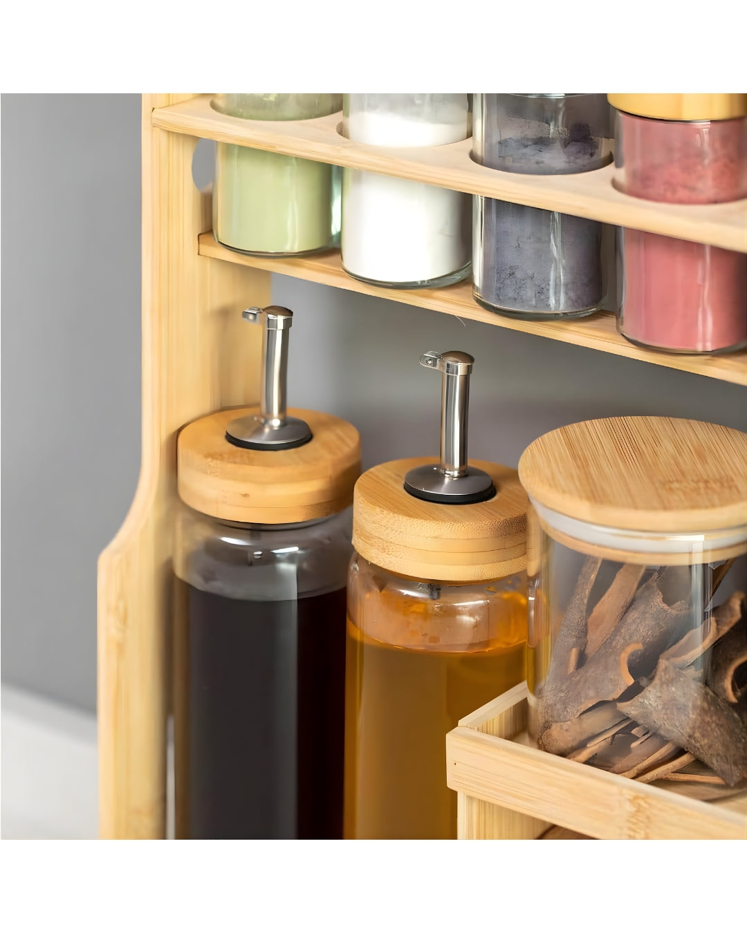 12-Piece Bamboo Spice & Oil Set - Premium Glass Kitchen Organizer