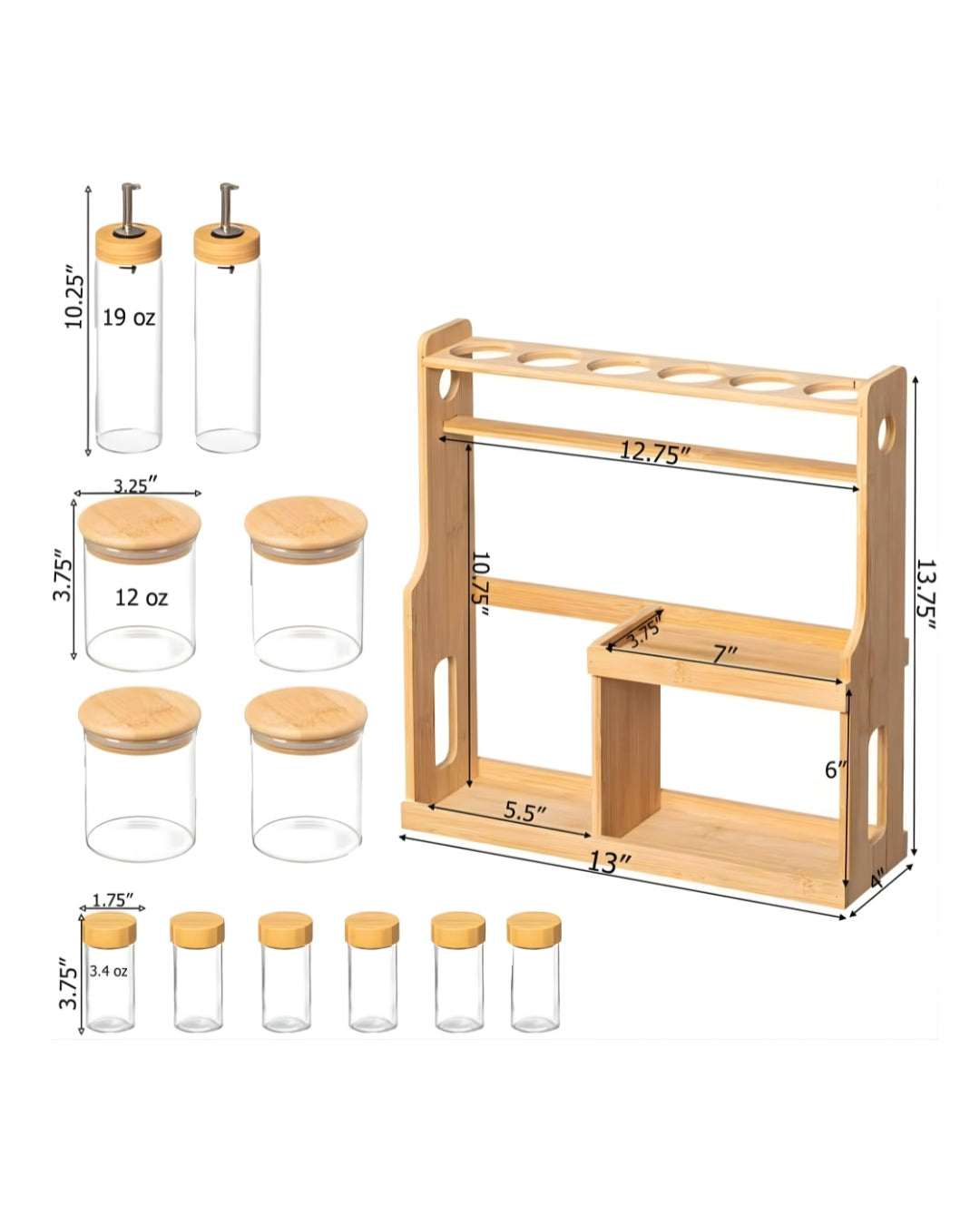 12-Piece Bamboo Spice & Oil Set - Premium Glass Kitchen Organizer
